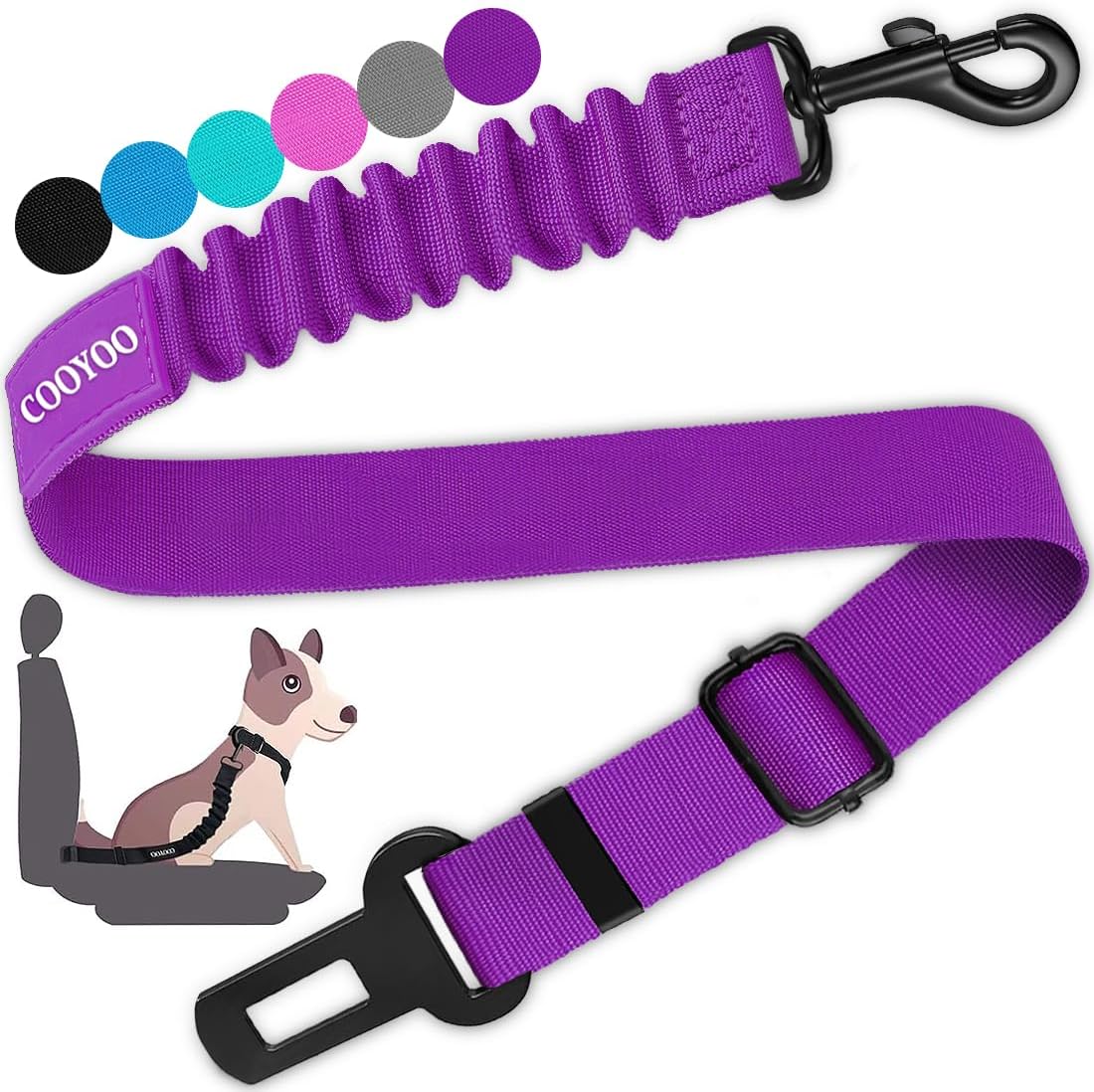 COOYOO Dog Seat Belt, Durability Retractable Dog Car Harness Adjustable Dog Seat Belt for Vehicle Nylon Pet Safety Seat Belts Heavy Duty & Elastic (1 Pack Black)