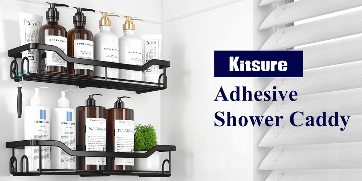 Kitsure Shower Caddy, Adhesive Shower Organizer, Large, Black