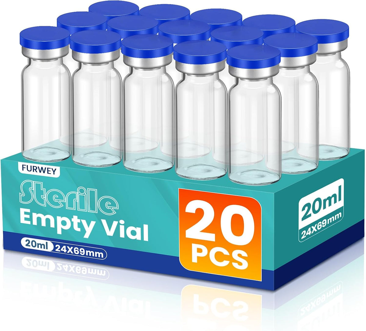 FURWEY 10ML Sterile Vials, Glass Empty Vials for Injection, 20 Pack