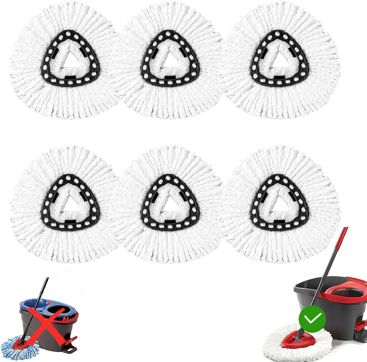 4 Pack Mop Head Replacement Compatible with O Cedar Triangle Swivel Mops,Spin Mop Replacement Head 100% Microfiber,Deep Cleaning,EPSUNORISE Compatible with O Cedar Mops(White)