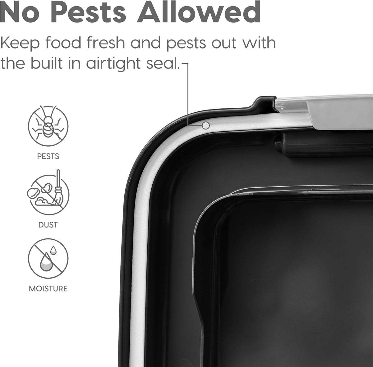 IRIS USA Airtight Pet Food Storage Rolling Container, 30 lb Capacity, Black | Airtight seal keeps kibble, bird seed, and pet food fresh while wheels provide easy mobility around the home.