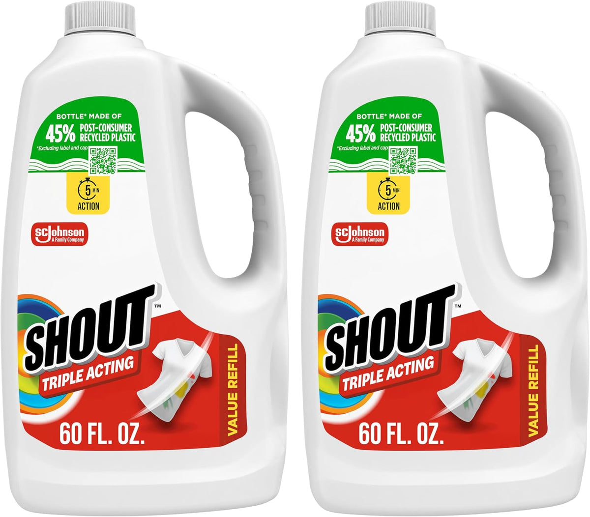 Shout Active Enzyme Laundry Stain Remover Spray for Clothes, Triple-Acting Formula Clings, Penetrates, and Lifts Tough & Everyday Stains - Prewash Refill 60oz (1.7L)