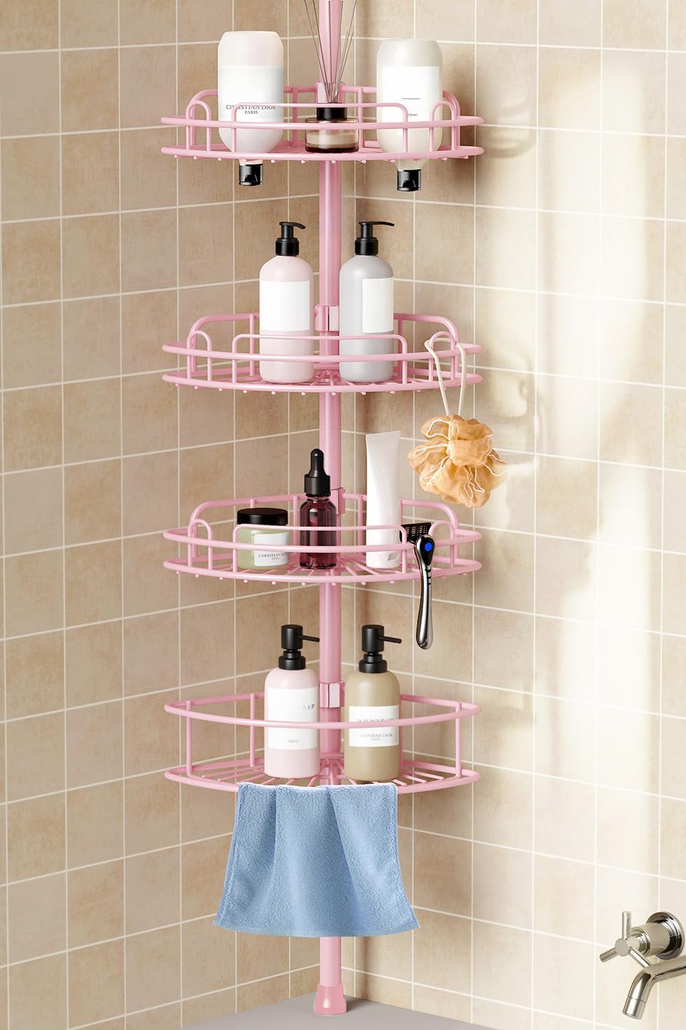 HAMITOR Corner Shower Caddy Tension Pole 4 Tier Rustproof Shampoo Organizer