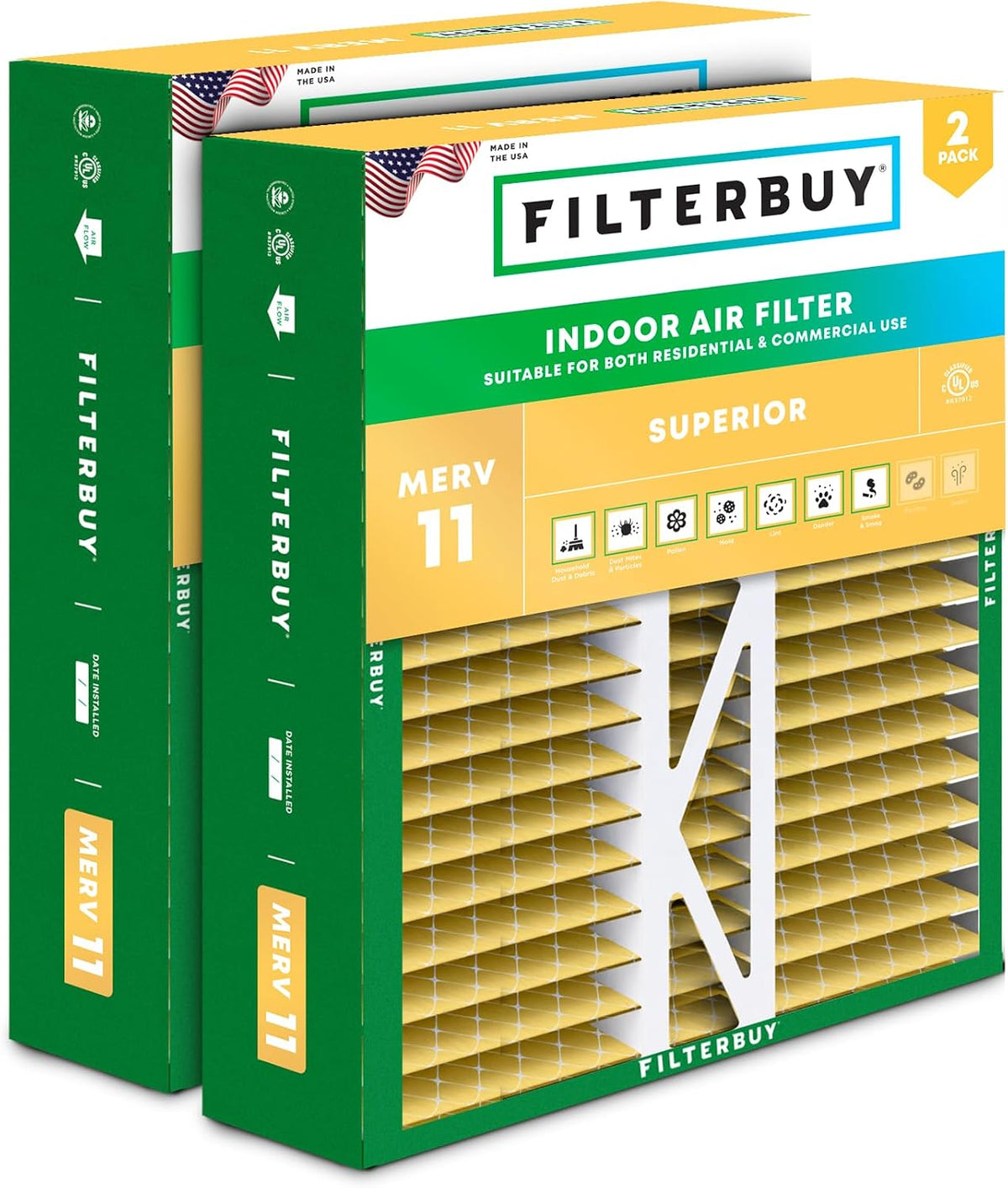 Filterbuy 20x25x5 Air Filter MERV 11 Pet & Allergy Defense (2-Pack)