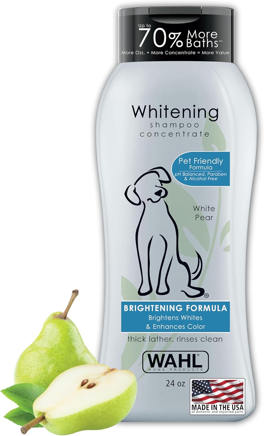 Wahl USA Whitening Dog Shampoo for Pets, Brightens Coat, White Pear, 24 oz