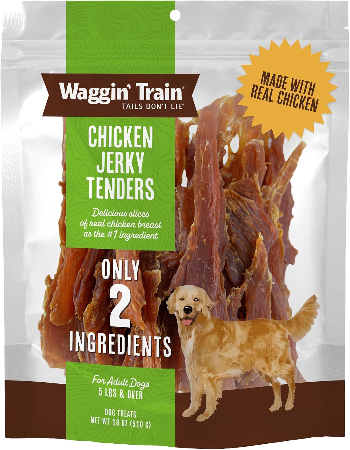 Waggin' Train Chicken Jerky Dog Treats, Made with 100% Real Chicken Breasts, Only Two All-Natural Ingredients, Great High Protein Dog Treat, Easily Digestible for Big or Small Dogs, 30 oz. Pouch