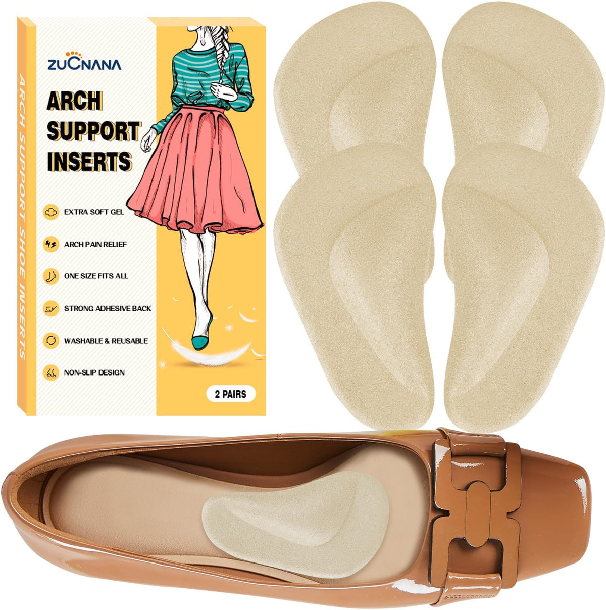 ZUCNANA Arch Support Inserts for Women Flat Feet Plantar Fasciitis 6 Pairs