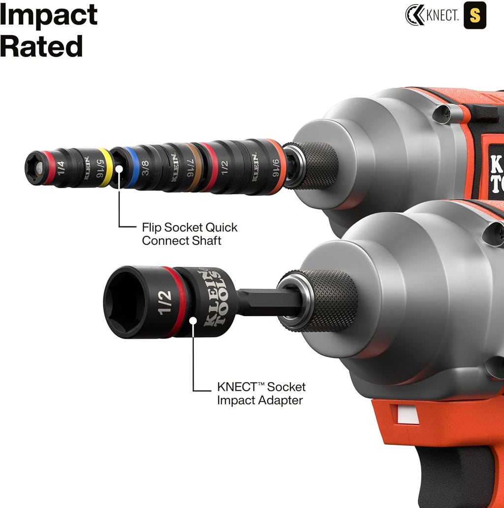 Klein Tools 65301KNECT Impact Socket Set, KNECT (S) 23-Piece SAE Pass-Through and Flip Socket Tool Set, Impact Driver Adapter, MODbox Tool Organization