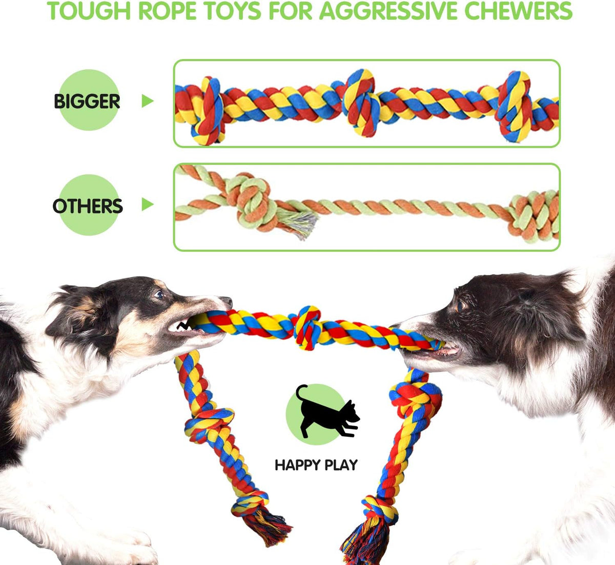 SHARLOVY Large Tough Chew Toys for Aggressive Chewers, 9 Pack Dog Rope Toys | Heavy Duty 5 Knots Indestructible Rope Toys for Large Breed, Cotton Puppy Teething Chew Toys,Tug of War Toy for Medium Dogs
