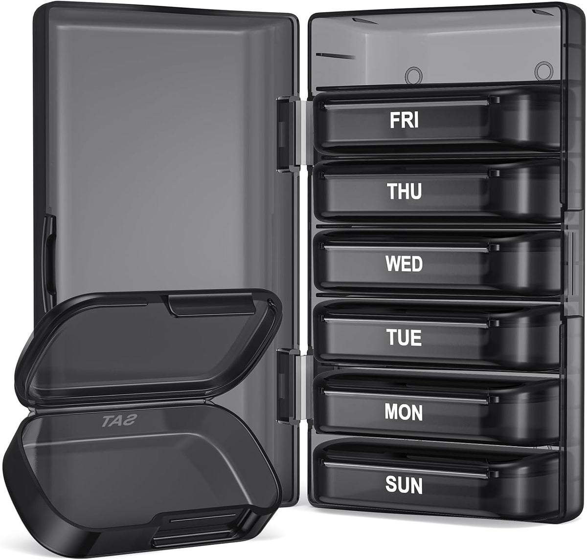 PULIV Weekly Pill Organizer with Large Capacity, Dual Protection (Black)