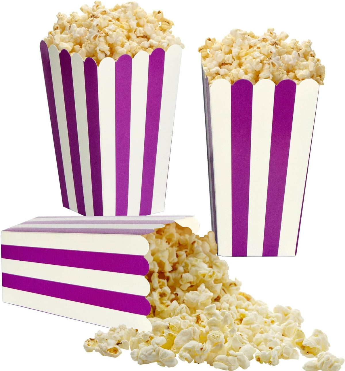 XIEHE 24 Pack Striped Popcorn Boxes - Carnival Parties Mini Paper Popcorn and Candy Containers, Party Supplies for Movie Nights (Pink)