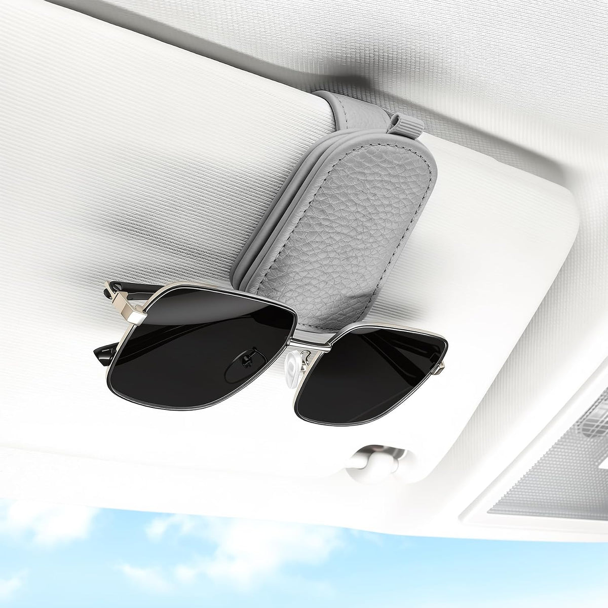 SINGARO 2PCS Sunglasses Holder for Car, Leather Magnetic Buckle Sun Visor Sunglass Clip, Ticket Card Storage Glasses Clip, Car Interior Accessories for Men and Women（Black）