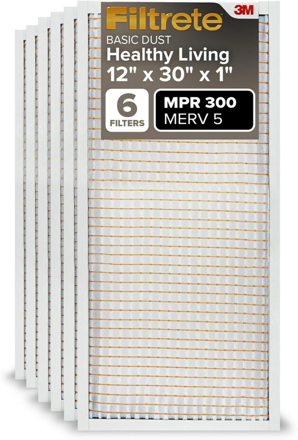 Filtrete 16x25x1 Air Filter MERV 5, 6-Pack AC Furnace HVAC, MPR 300 Basic Dust Defense, Pleated Electrostatic, Removes Lint