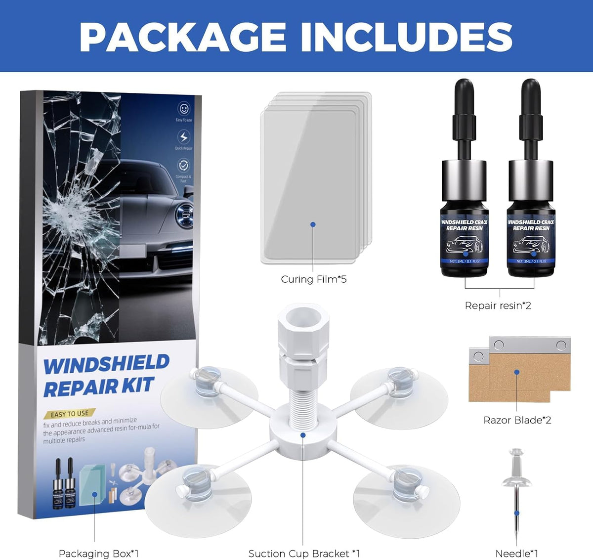 Windshield Chip Repair Kit,Portable Car Glasses Repair kit