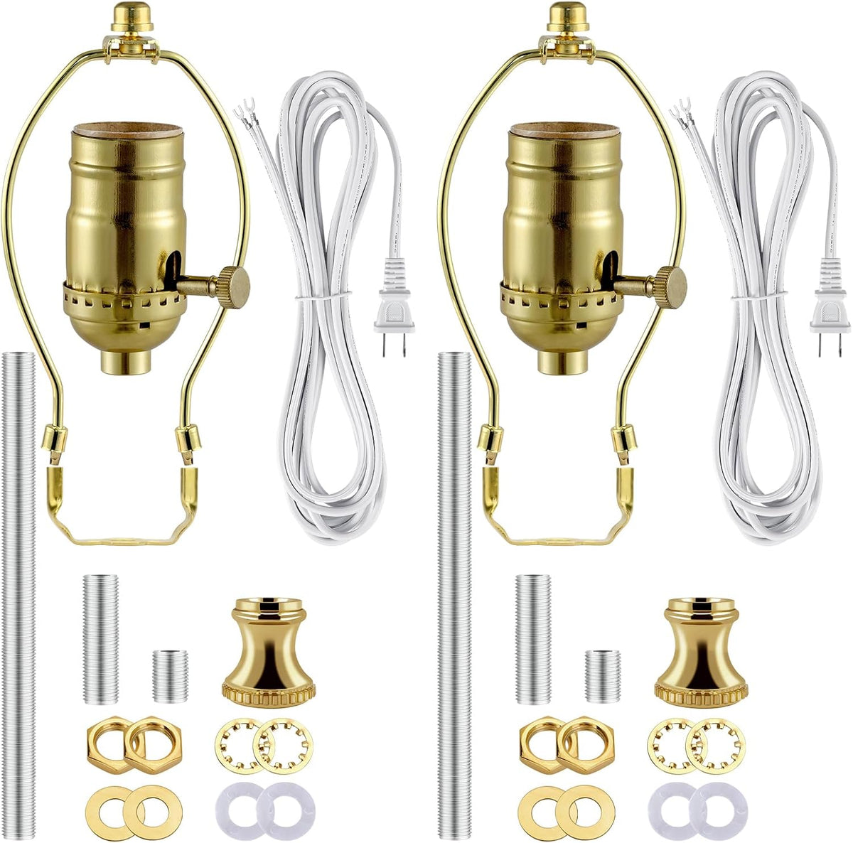 Lamp Rewire Kit - 3-Way Socket With Matching Cord and Harp Set for Table or Floor Lamp Repair, Essential Hardware for DIY Design (Antique Brass, 1)