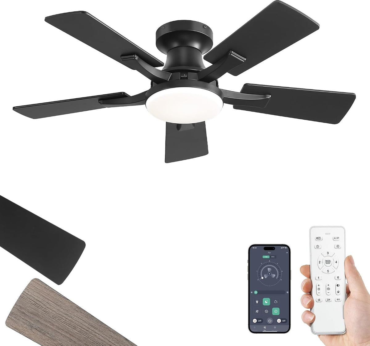 ZMISHIBO 52 Inch Ceiling Fans with Lights, Remote&App Control, Flush Mount