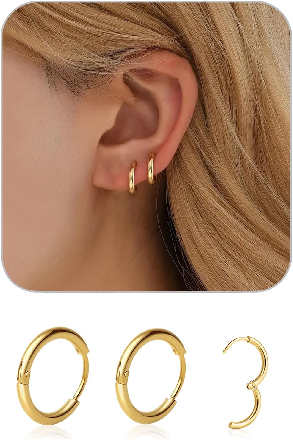 1 Pair 6mm Small Hoop Earrings for Women, Huggie Earrings (Silver/1.6mm)