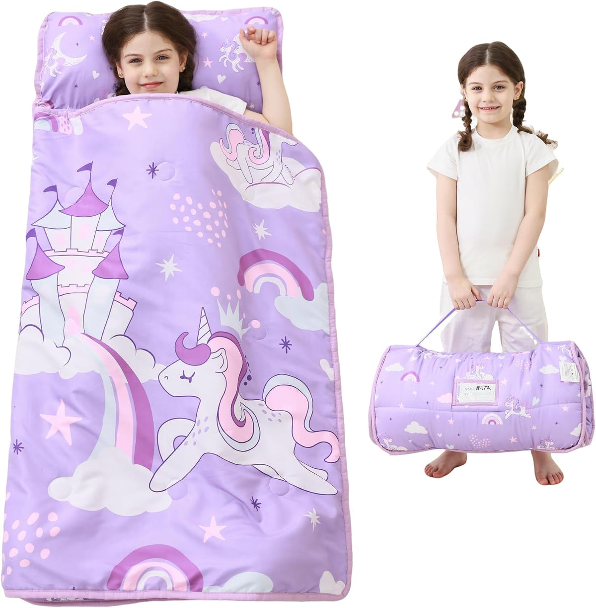 Lasoftan Toddler Nap Mat with Pillow and Blanket, Extra Large Rolled Napping Mats,Slumber Bags for Boys Girls,Kids Sleeping Bag for Daycare, Preschool Travel Camping