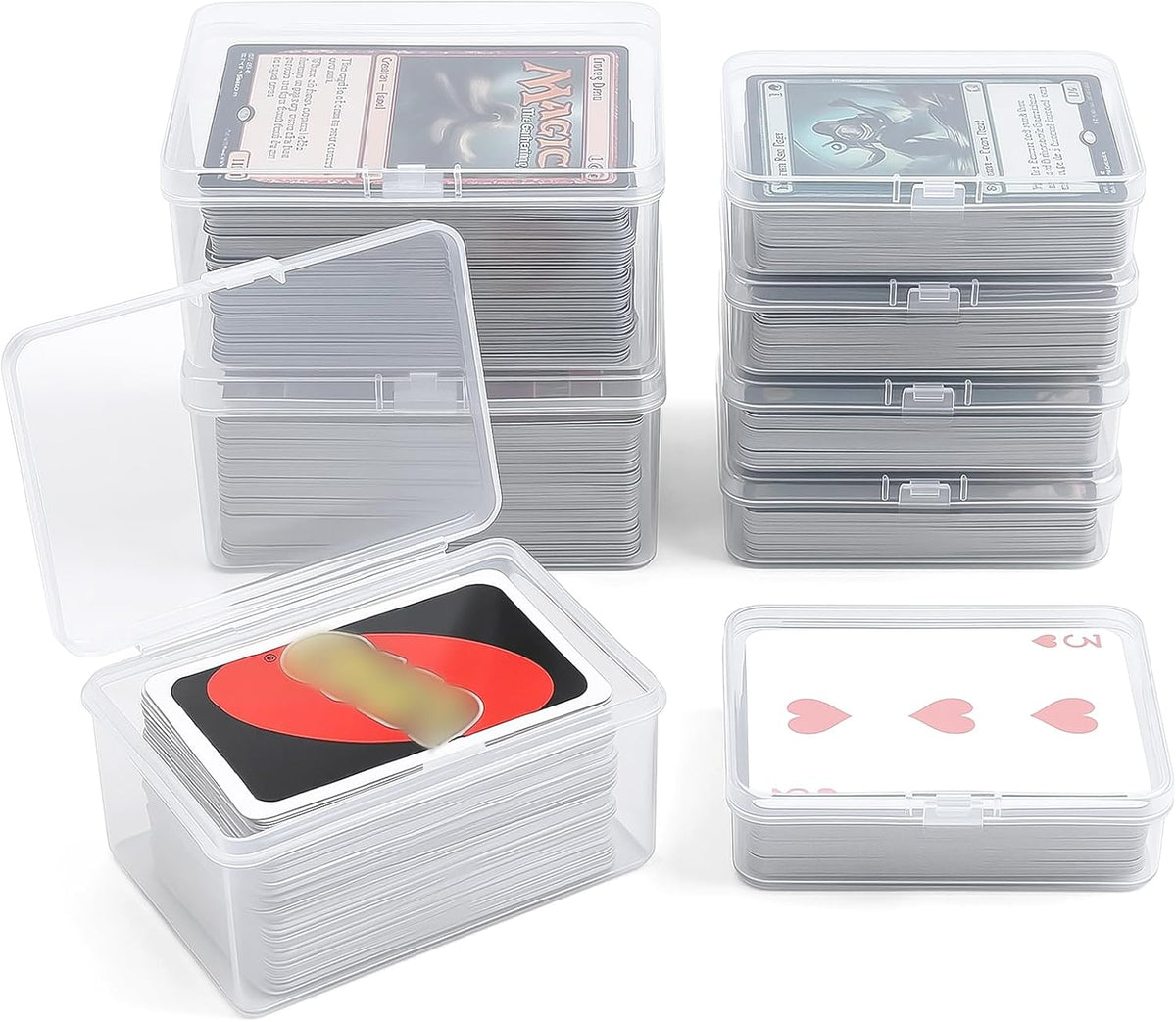 neotidy Playing Card Storage Box Set of 6, Clear Plastic Playing Card Cases Organizer with Snap Lid, Mixed Sizes Card Game Storage for UN* Cards, Standard Decks, Trading Cards, Card Game Holder Case