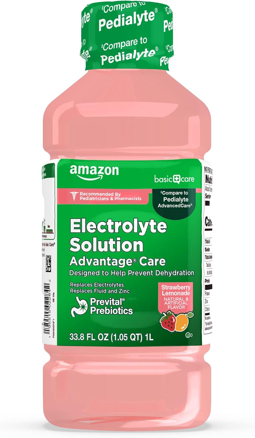Amazon Basic Care Oral Electrolyte Solution with Zinc for Rehydration, Unflavored, No Artificial Flavors or Sweeteners, 33.8 fl oz (1-Pack)