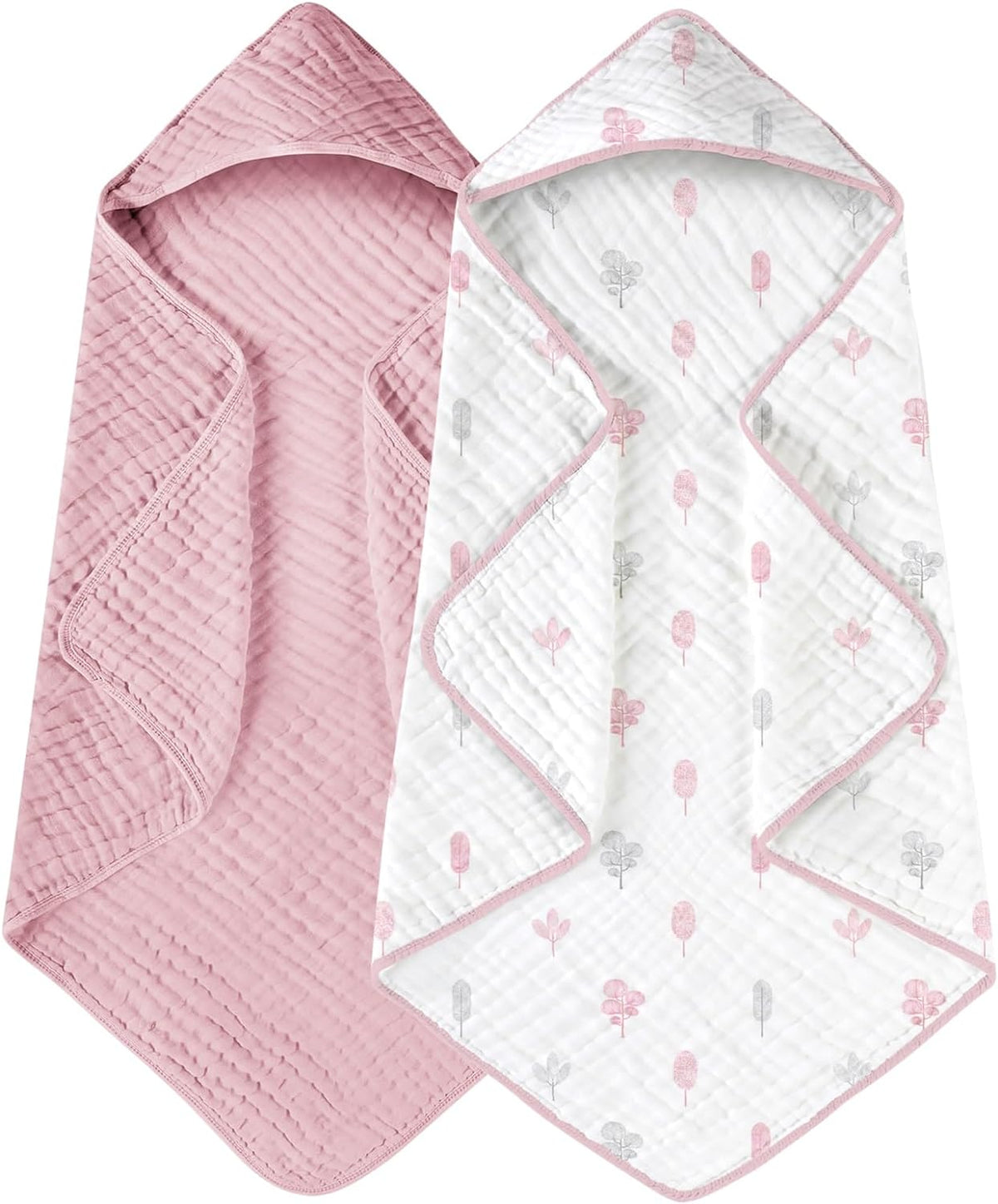 Yoofoss Hooded Baby Bath Towels 2 Pack 100% Muslin Organic Cotton with Hood
