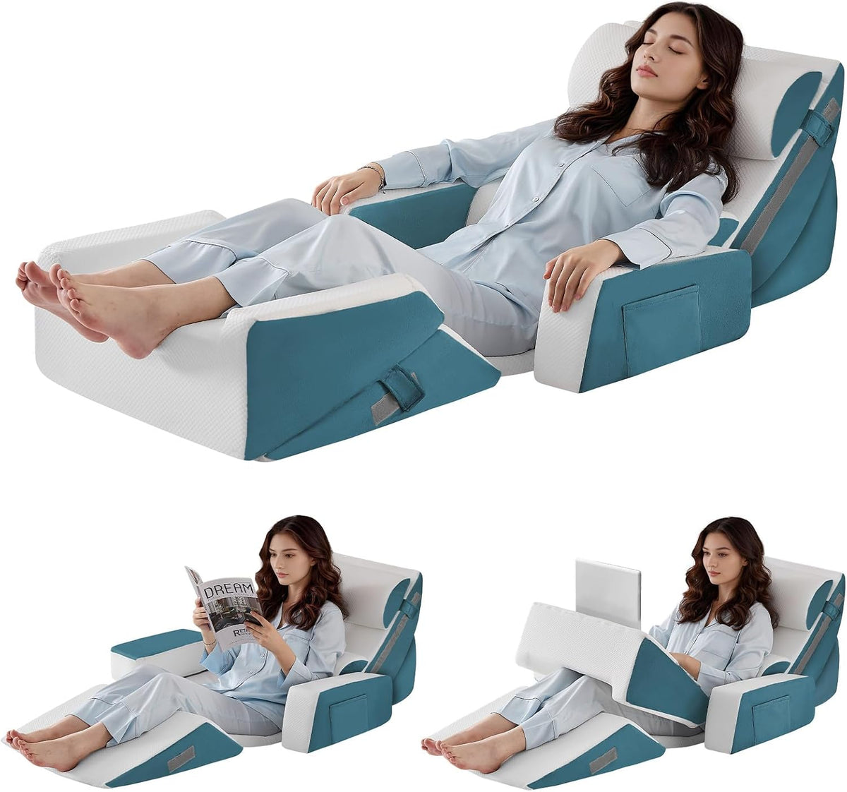 Yojoker 4PCS Orthopedic Bed Wedge Pillow Set for Sleeping, Post Surgery Foam Pillow for Body, Back and Leg Pain Relief, Triangle Adjustable Support Pillow - Acid Reflux, Anti Snoring & GERD Sleeping