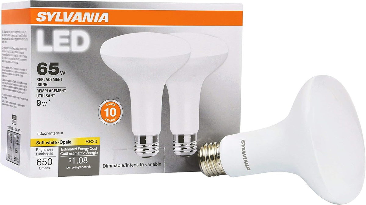 Sylvania ECO LED BR30 Light Bulb, 65W = 10W, Dimmable, Frosted Finish, 650 Lumens, 2700K, Soft White - 4 Pack (40870)