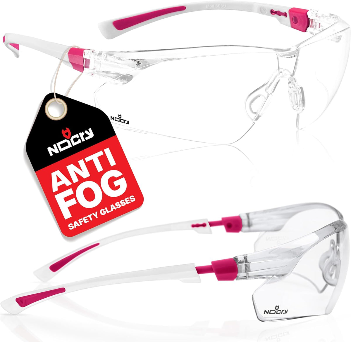 NoCry Clear Safety Glasses for Men and Women with Anti-Fog and Scratch Resistant Wrap Around Lenses, Adjustable Temples and Nose Pads — ANSI Z87 Certified Protective Eyewear with 100% UV Shielding