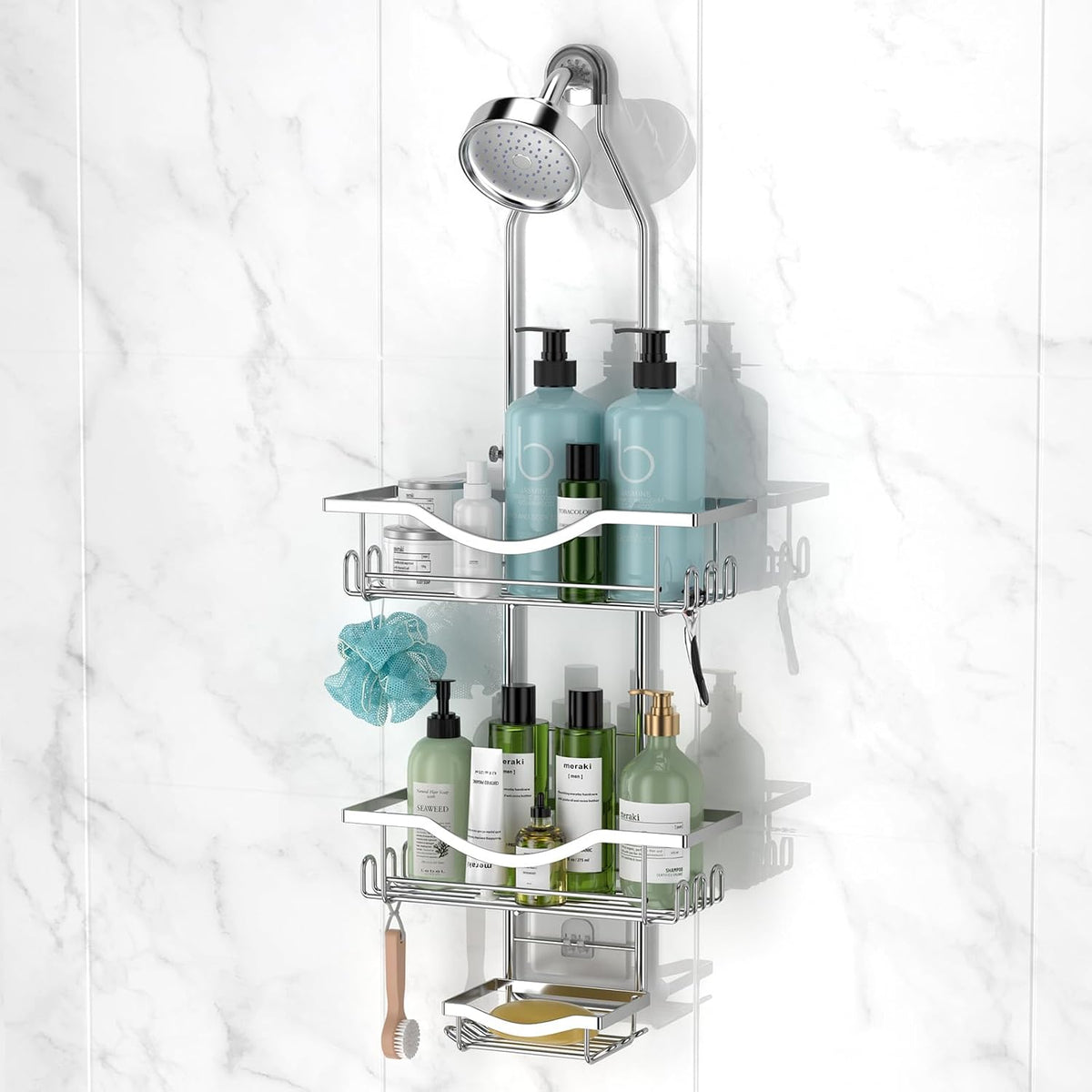 REINHARDT Adjustable Shower Caddy Hanging Rustproof Shower Organizer, Black