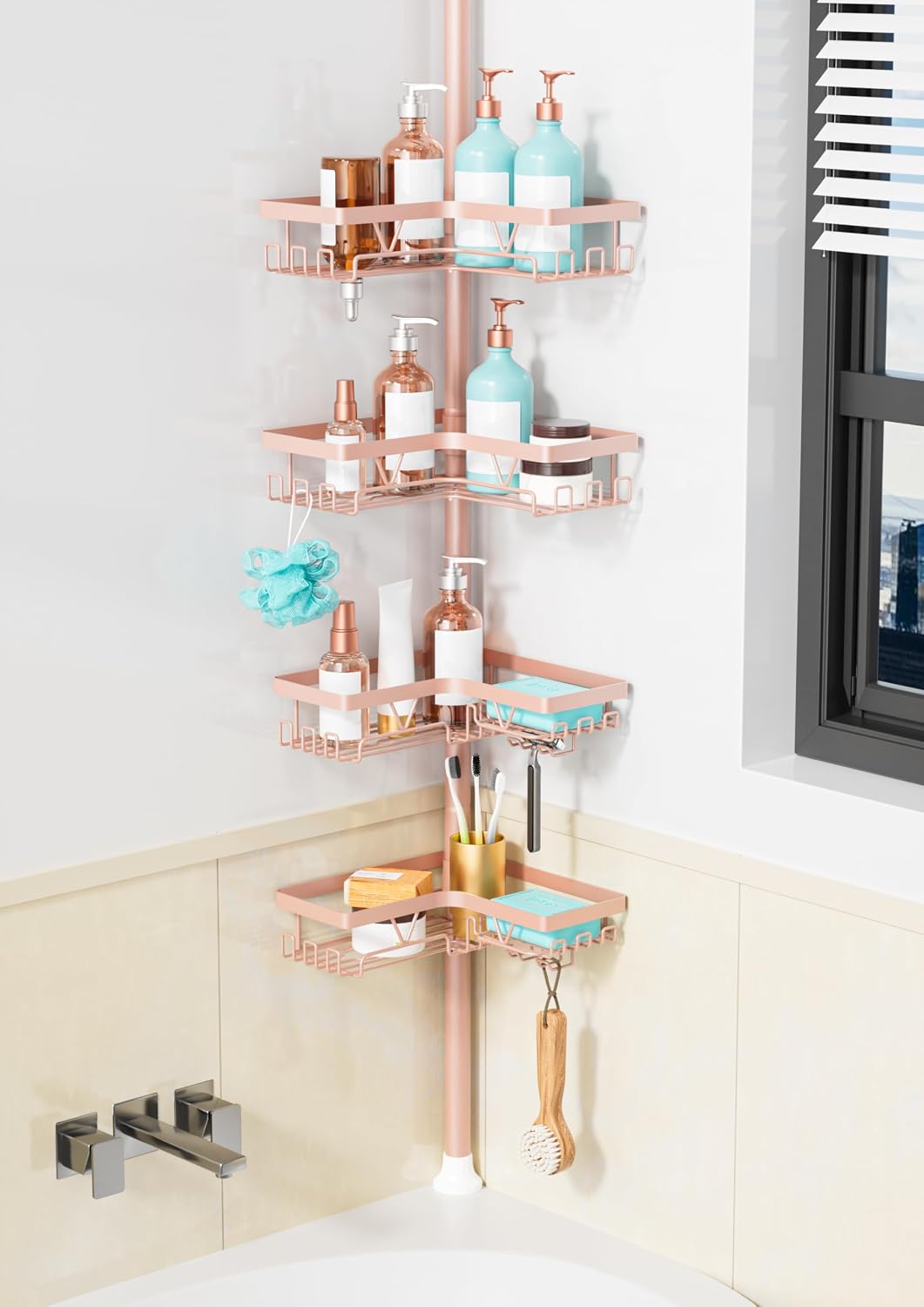 KEGII Corner Shower Caddy Tension Pole, Large Capacity Bathroom Organizer