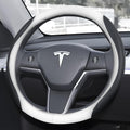Ouzorp Nappa Leather Steering Wheel Cover for Tesla Model 3 2016-2025 Highland and Model Y 2020-2026 Juniper with Anti-Slip & Breathable Surface-Black