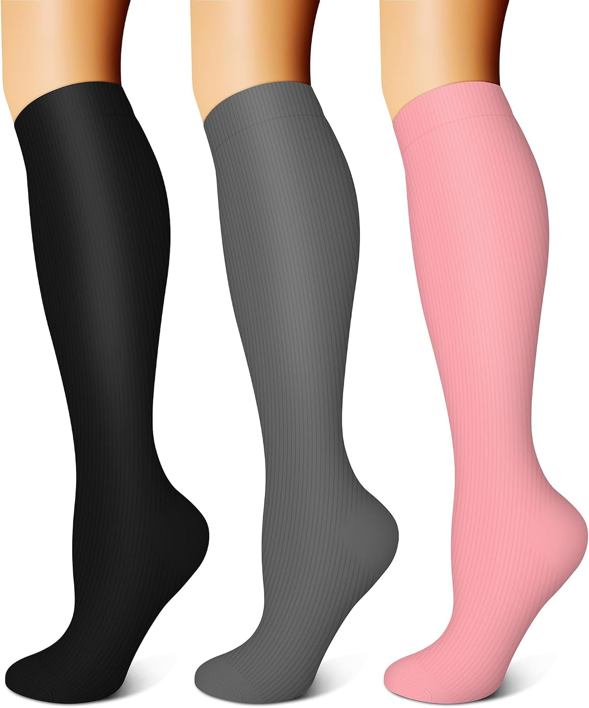 FEYHAY Copper Compression Socks (3 Pairs) 15-20 mmHg Circulation is Best Athletic & Daily for Men & Women, Running, Climbing
