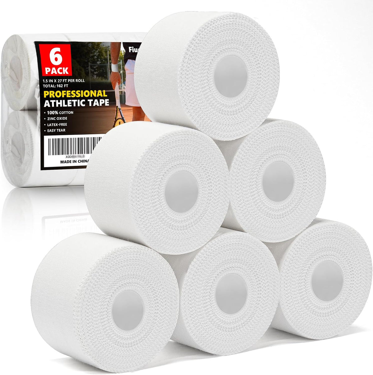 Professional White Athletic Sports Tape, 6 Pack Wrist Ankle Tape