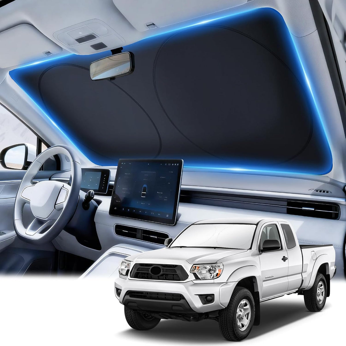JUSTTOP 300T Car Windshield Sun Shade, Universal Foldable Reflective Sun Shade with Storage Bag, Car Interior Accessories, Fit for Cars Trucks SUVs(63" L x 35" W)