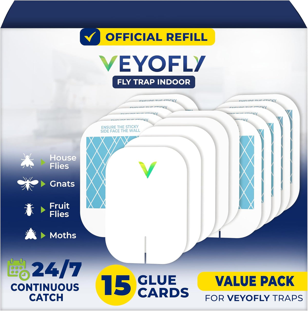 VEYOFLY Fruit Fly Traps Indoor Plug-in UV, Gnat Trap, 2 Device + 4 Refills