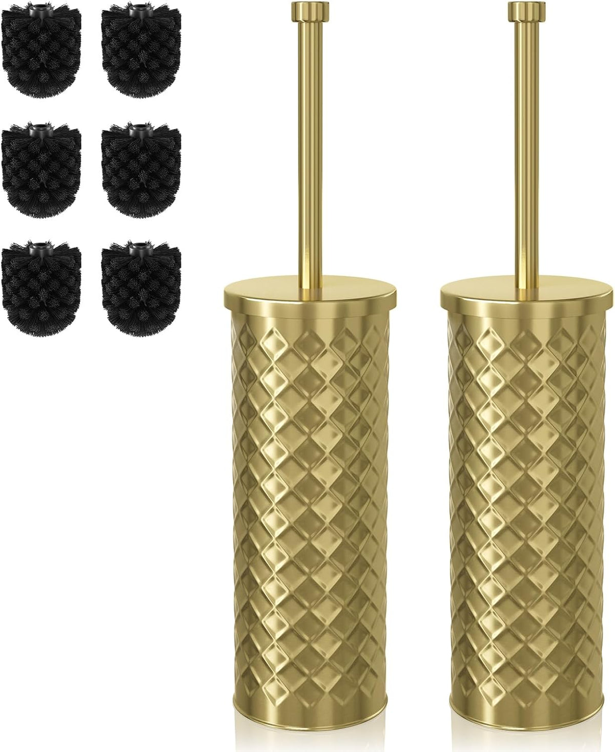 Toilet Bowl Brush and Holder Set 2 Pack with 4 Extra Brush Heads (Black)