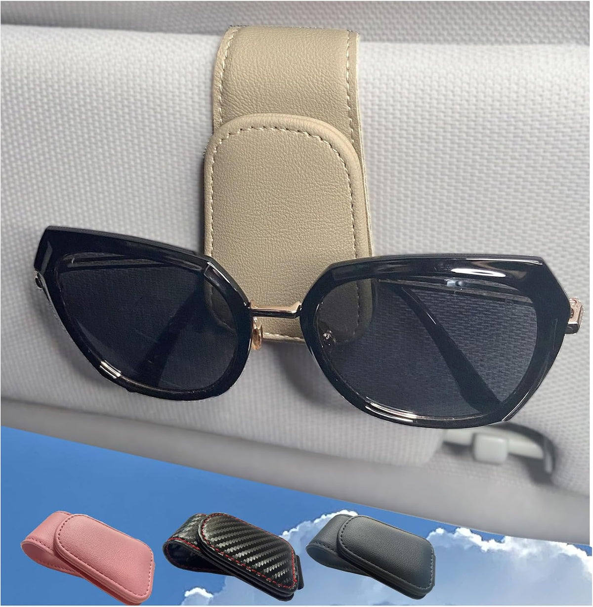 Magnetic Leather Sunglass Holder for Car, Eyeglasses Clip for Visor(Black)