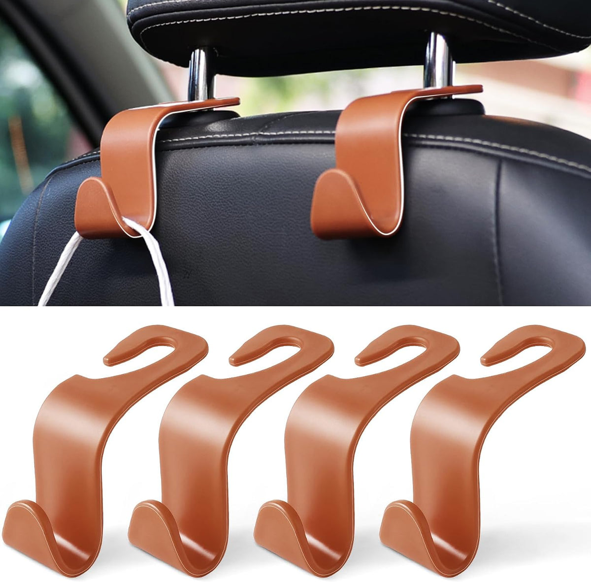 LivTee Car Seat Headrest Hook, Auto Seat Hook Hangers Storage Organizer Interior Accessories for Purse Coats Umbrellas Grocery Bags Handbag, 4-Pack