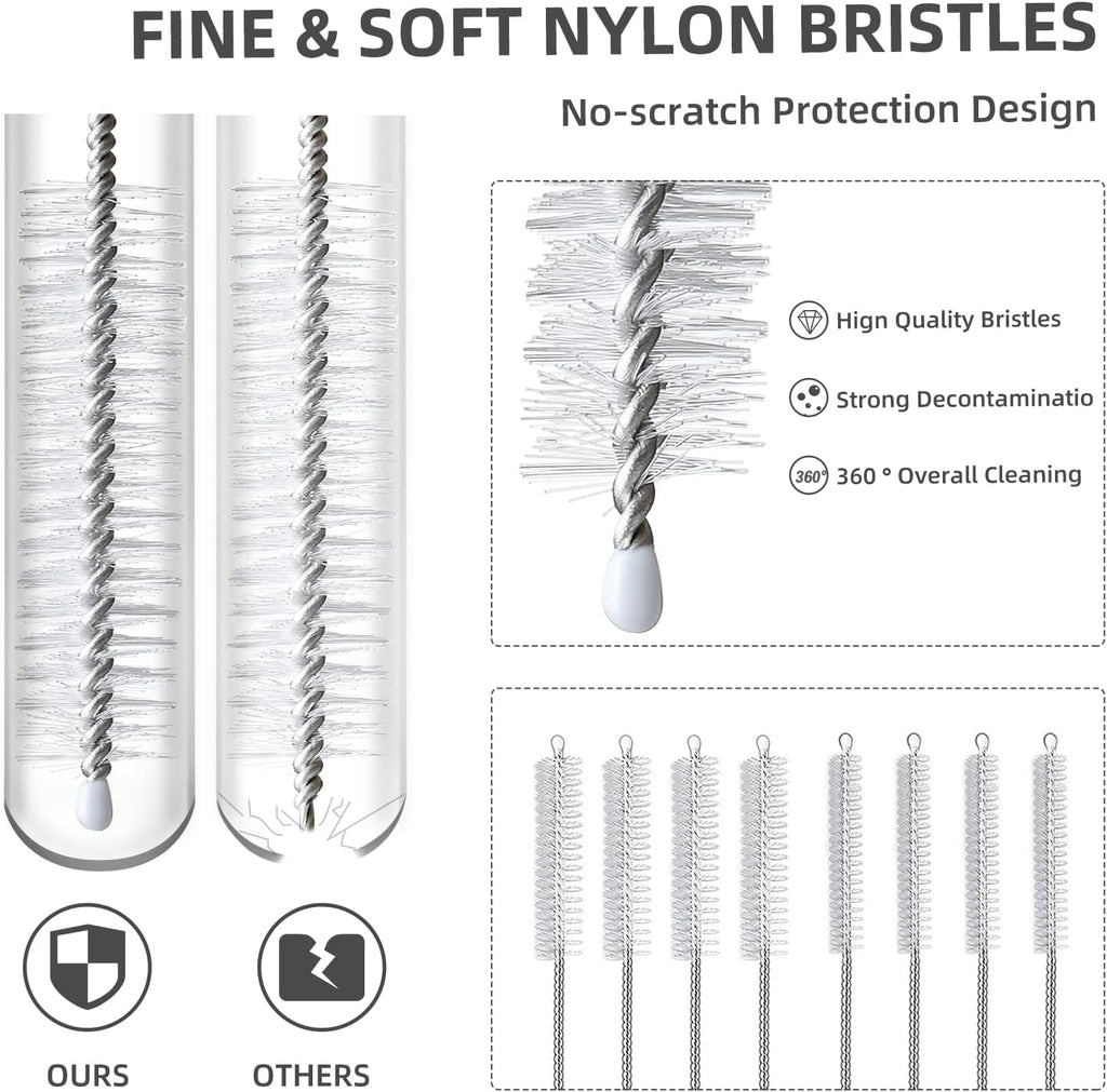 Hiware Straw Cleaner Brush Set, 8-Piece Long Cleaning Brush for Straws on Tumbler, Water Bottle, Sippy Cup, and Pipes, Tubes or Hummingbird Feeders