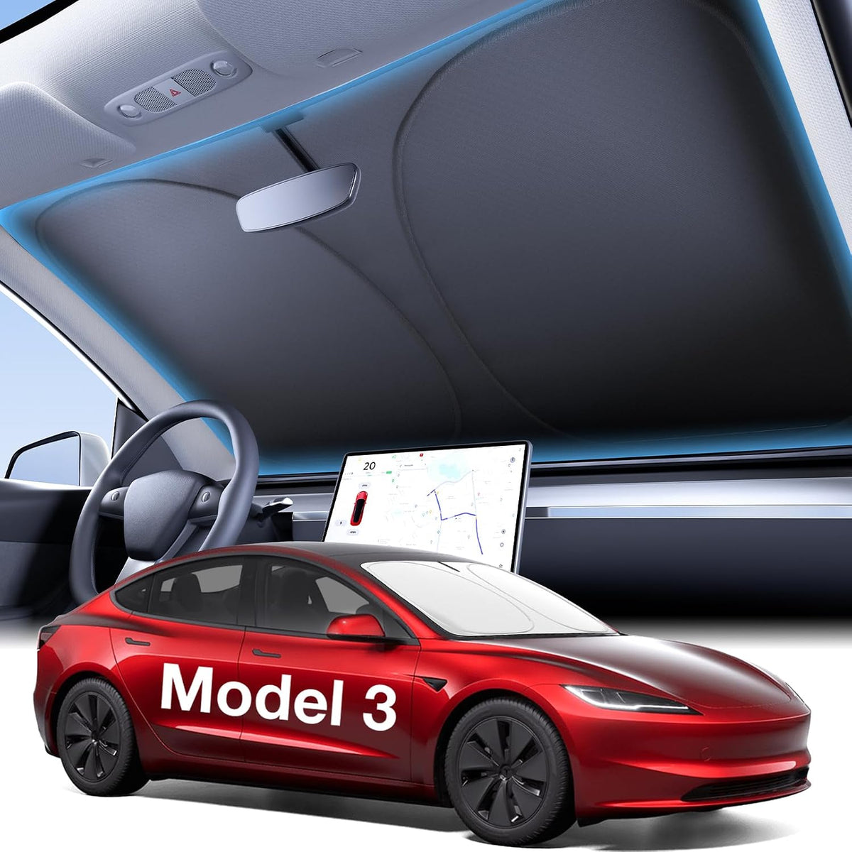 Wigoo for Tesla Model Y/YL 2020-2026 Windshield Sunshade, Keeps Cool