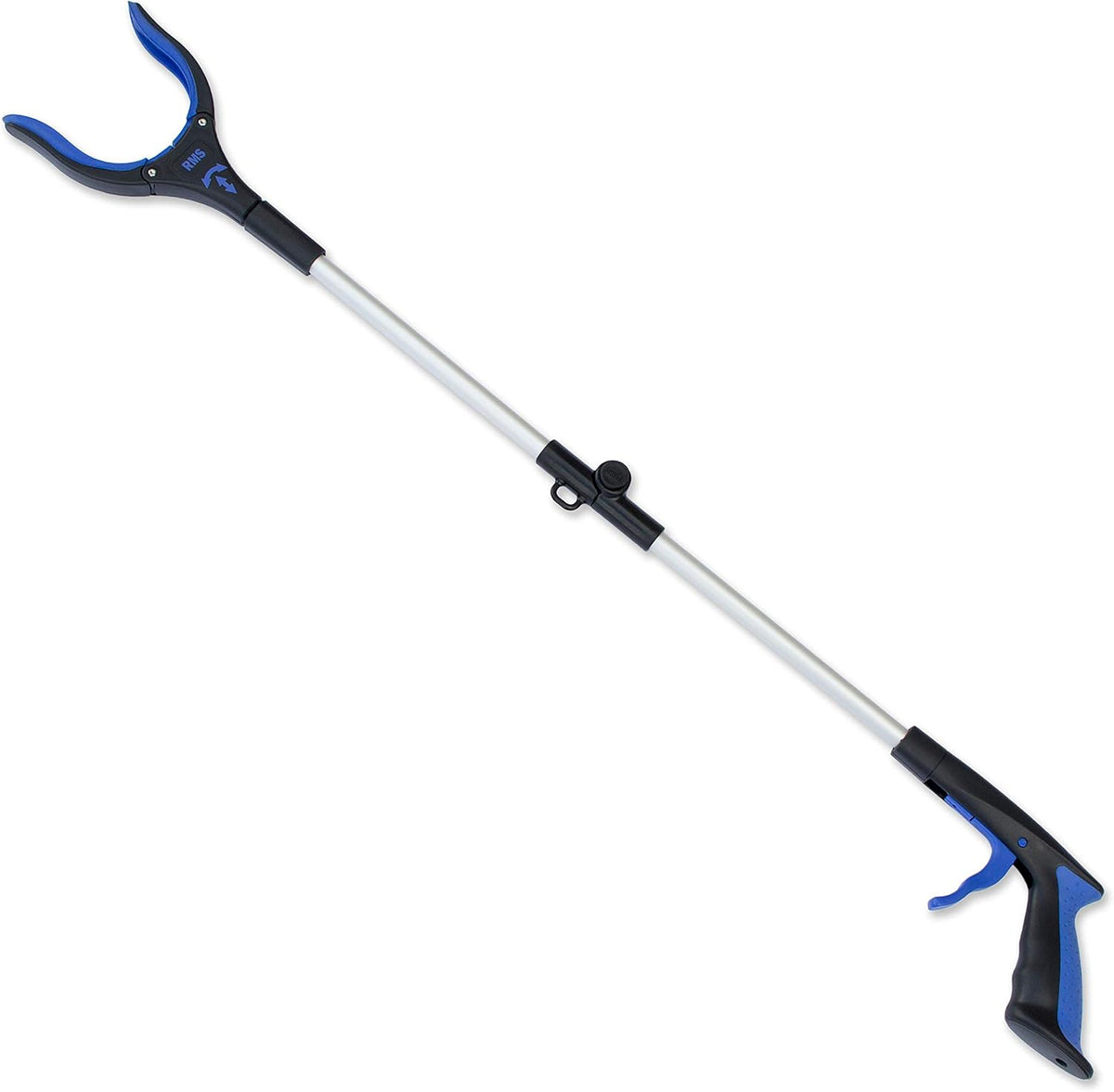 RMS 34 Inch Extra Long Reacher Grabber - Foldable with Rotating Jaw (Blue)