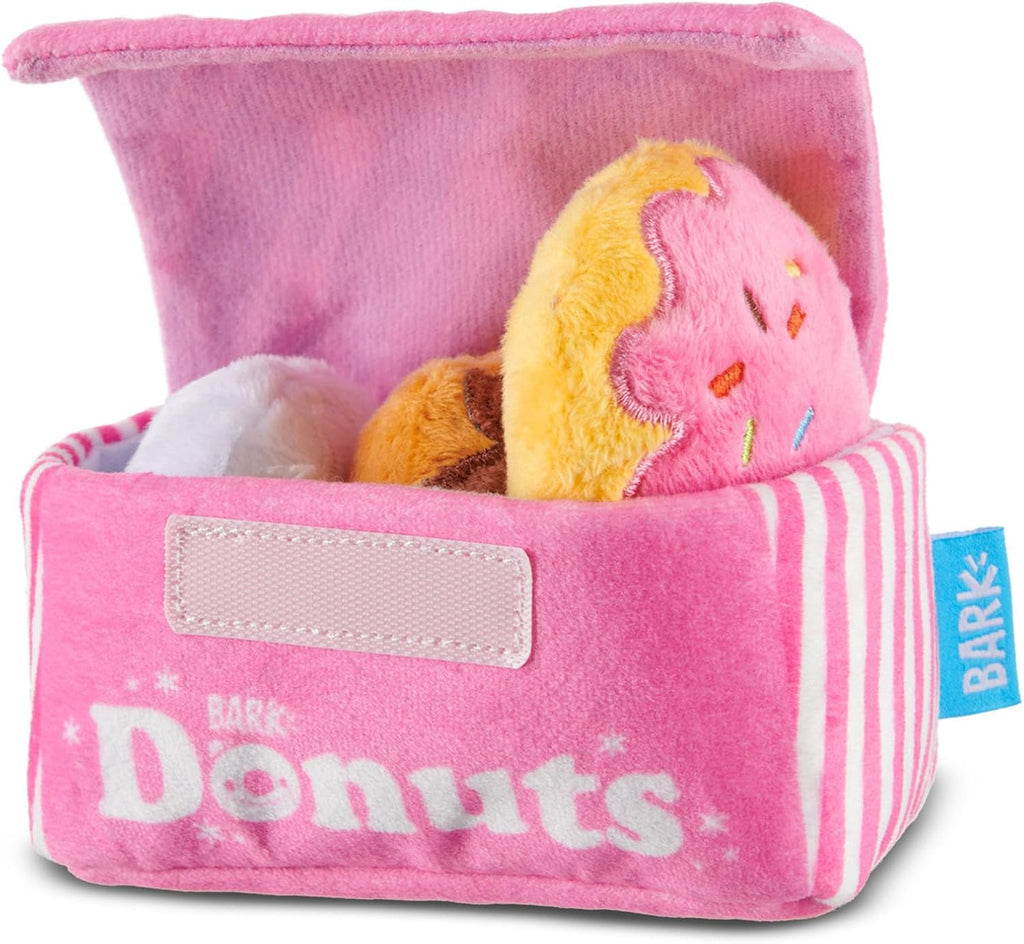 BarkBox Barker's Dozen Donuts 4-in-1 Interactive Plush Dog Toy | Squeaky Dog Toys with Crinkle Box - For Small Dogs and Puppies