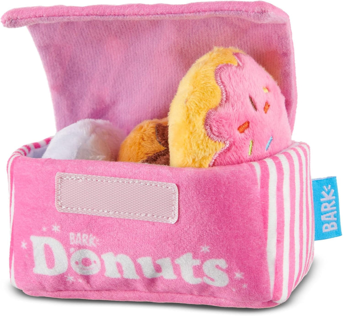 BarkBox Barker's Dozen Donuts 4-in-1 Interactive Plush Dog Toy | Squeaky Dog Toys with Crinkle Box - For Small Dogs and Puppies