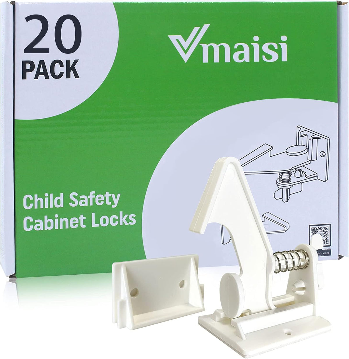 Vmaisi 12 Pack Cabinet Locks Child Safety Latches - Easy Install No-Drill