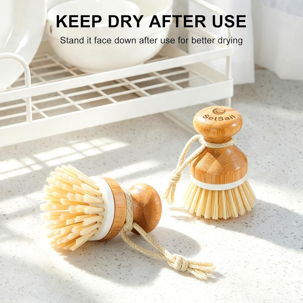 Bamboo Dish Scrubber 2 Pack Kitchen Brushes for Dishes Cleaning
