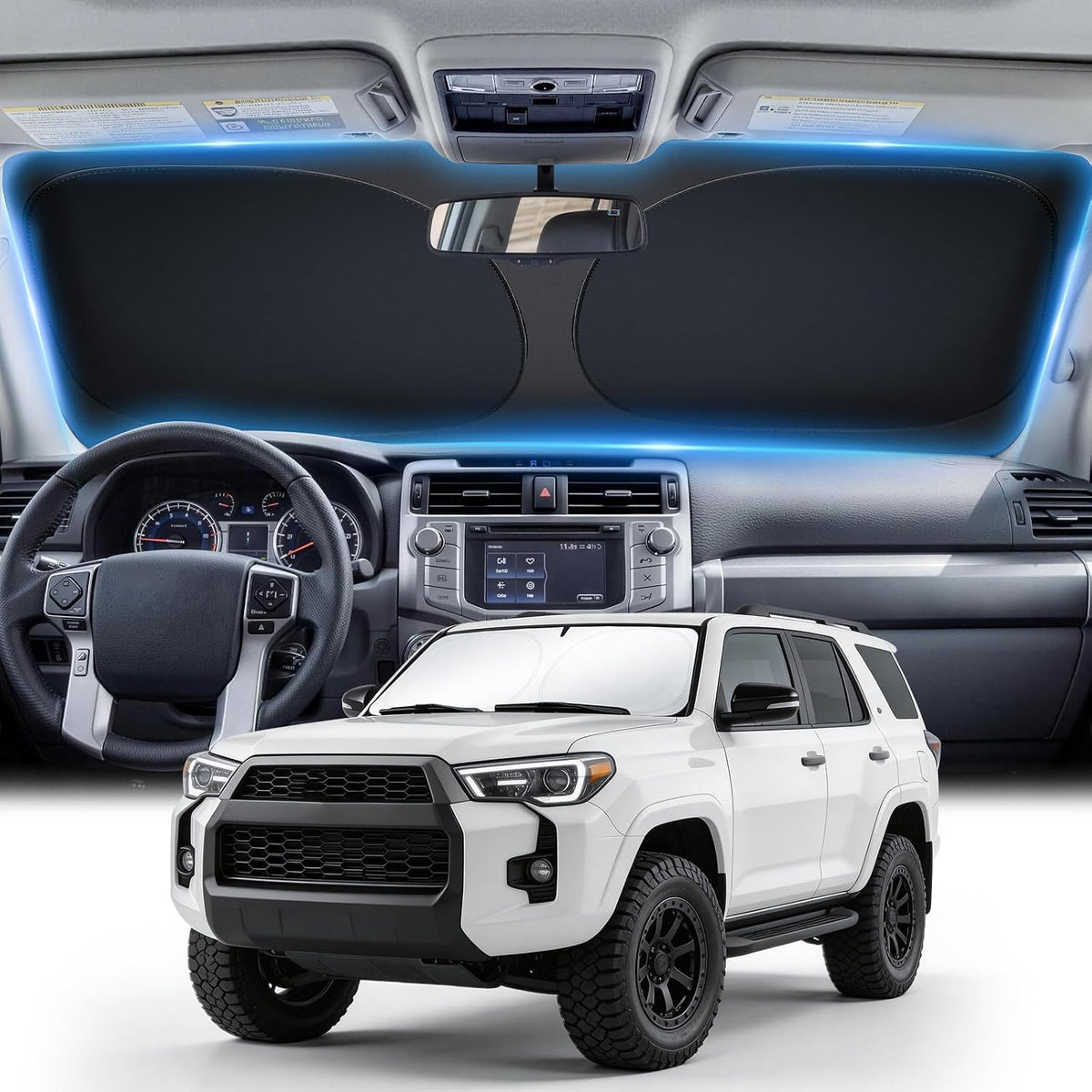 JUSTTOP 300T Car Windshield Sun Shade, Universal Foldable Reflective Sun Shade with Storage Bag, Car Interior Accessories, Fit for Cars Trucks SUVs(63" L x 35" W)