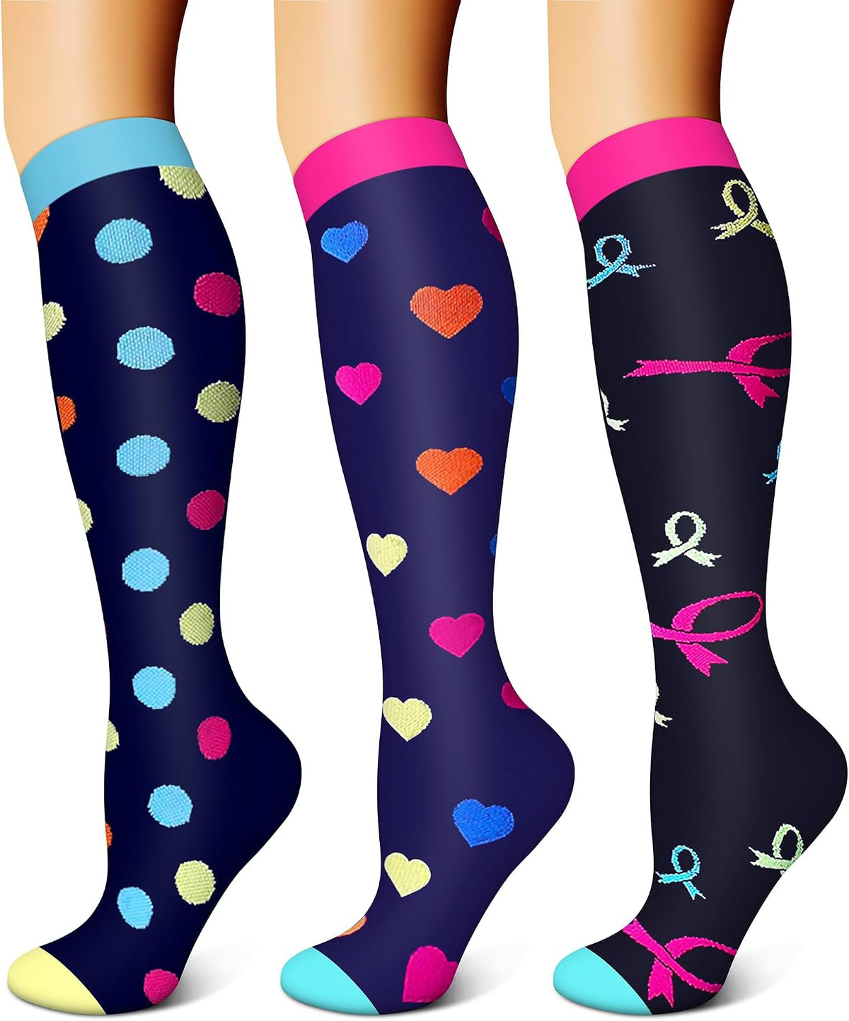 FEYHAY Copper Compression Socks (3 Pairs) 15-20 mmHg Circulation is Best Athletic & Daily for Men & Women, Running, Climbing
