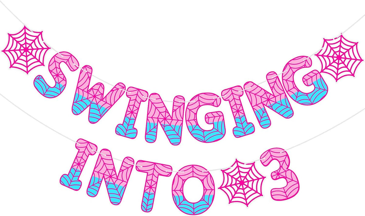 TaoBary Spider Theme 4th Birthday Banner Swinging into 4,Red and Blue