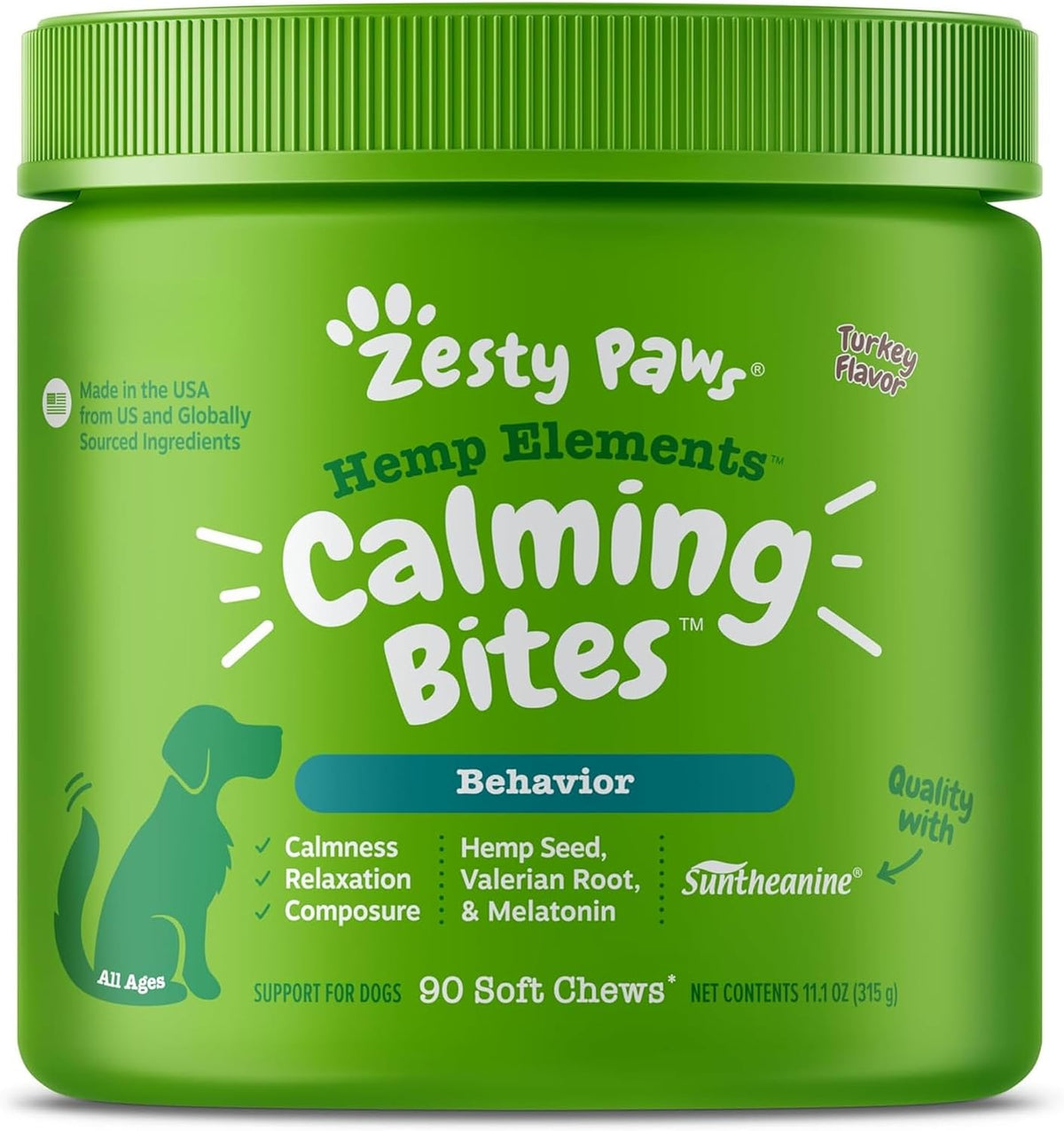 Zesty Paws Calming Chews for Dogs - Dog Calming Supplement, PB, 90 Ct