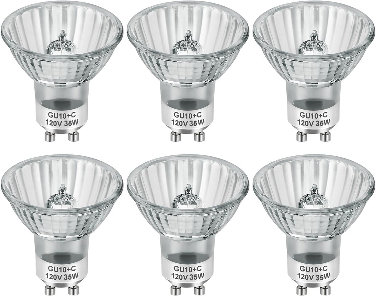 SerBion GU10 120V 50W Halogen Light Bulbs for Track and Range Hood, GU10+C Candle Warmer Lamp with Dimmable, 2700K Warm White, 6000+Hours Long-Lasting Pack of 6